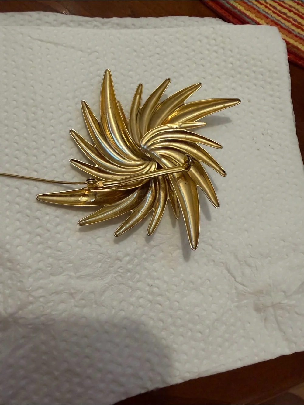 Gold Spiral Sunburst Brooch